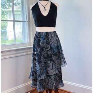 Vintage 90s RM Richards Blue Chiffon Floral Skirt 10 Asymmetrical Fairy Grunge